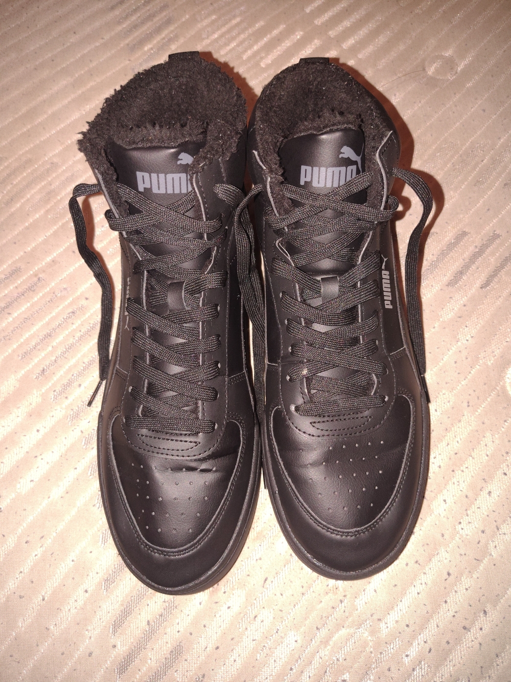 PUMA: Men's Black Caven Mid WTR Basketball Sneakers Winterized Faux Fur